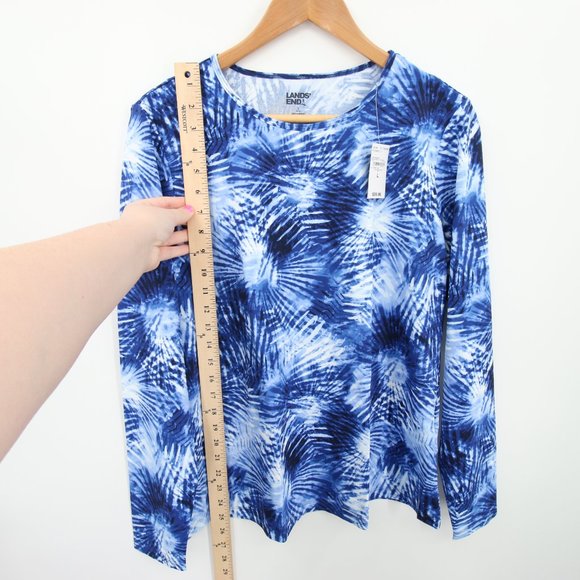 Lands' End Rash Guard Size Large Blue Tie Dye Pattern Scoop Neck Long Sleeve UPF - Picture 4 of 10
